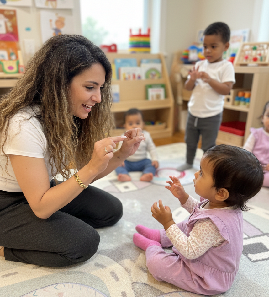 Toddler practicing fine motor skills with fingerplays