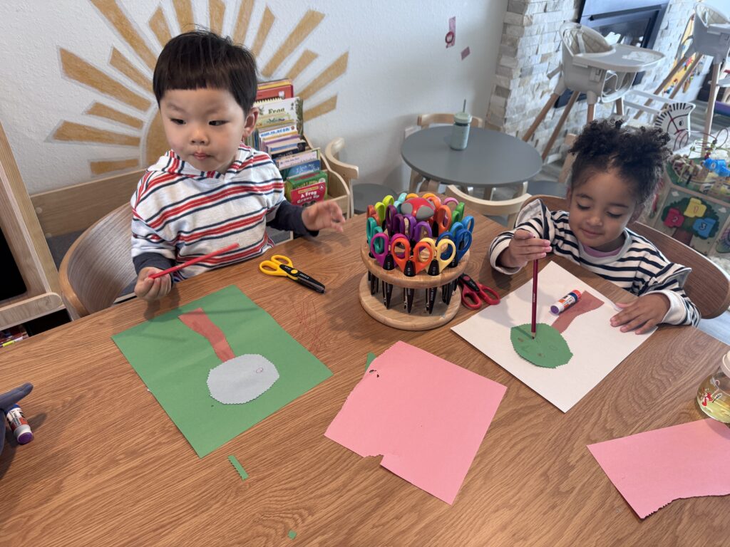 Group color play in daycare classroom
